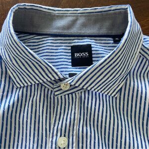 3/$25 Hugo Boss Slim Fit Blue White Striped Stretch Shirt Sz XL
